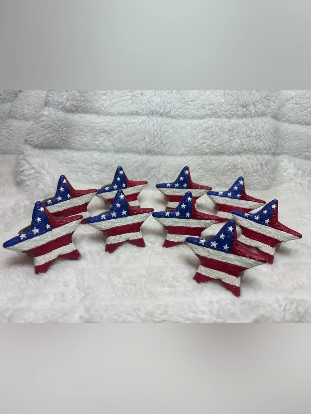 USA American Flag Napkin Rings Set Of 9 Clay Stars Stripes
